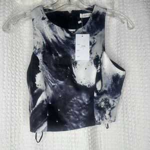 NWT New Women's Faith in Love Black White Marble Print Crop Top Size 6